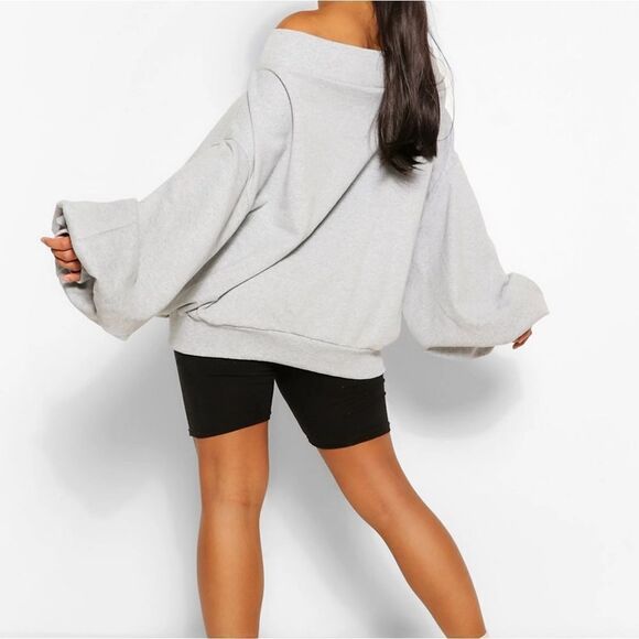 Boohoo Plus Slash Neck Balloon Sleeve Sweatshirt/jumper Size‎ 14 in Grey Nwt - Picture 3 of 7